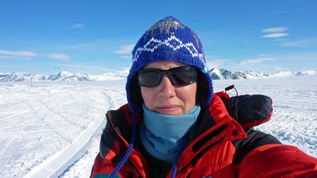Felicity Aston at Union Glacier, days before starting  a solo trek across Antarctica.