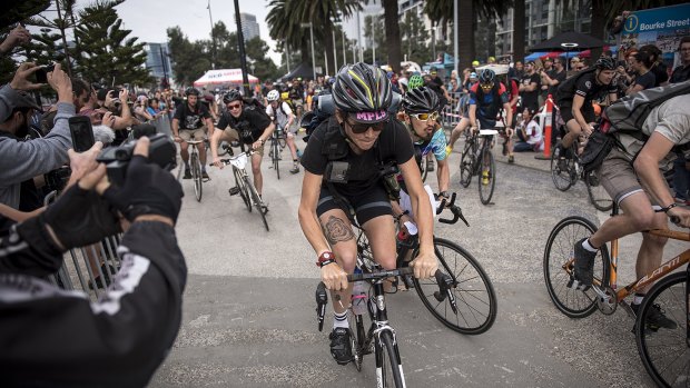 Christina Peck, a San Francisco courier, starts the finals of the 2015 Cycle Messenger World Championship. April 5, 2015. Christopher Dilts

Melbourne, Australia. April 5, 2015. / Christopher Dilts