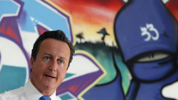 Prime Minister David Cameron speaks at a youth center in his constituency.