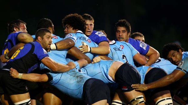 Scrum thing good . . . the Waratahs pack flexes its muscle against the Western Force on Thursday night.