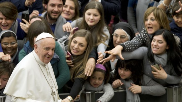 Pope Francis arrives for a special audience at the Vatican on Saturday.