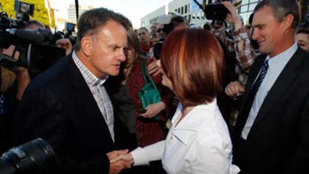 Mark Latham ambushes Julia Gillard in Brisbane.