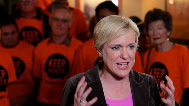 Labor member for Balmain, Verity Firth during a TV interview for the election coverage at the Nag's Head Hotel in Glebe.