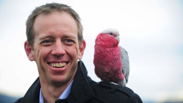 A galah joined Shane Rattenbury at the RSPCA's Weston HQ for the announcement about the new facility.