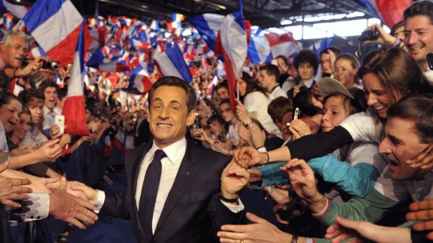 Nicolas Sarkozy at his UMP campaign rally.