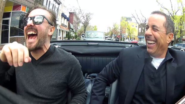 Back in the driver's seat ... Jerry Seinfeld, right, and Ricky Gervais.