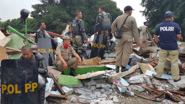 The rubble left behind by bulldozers after they moved to flatten the Jakarta red light district of Kalijodo.