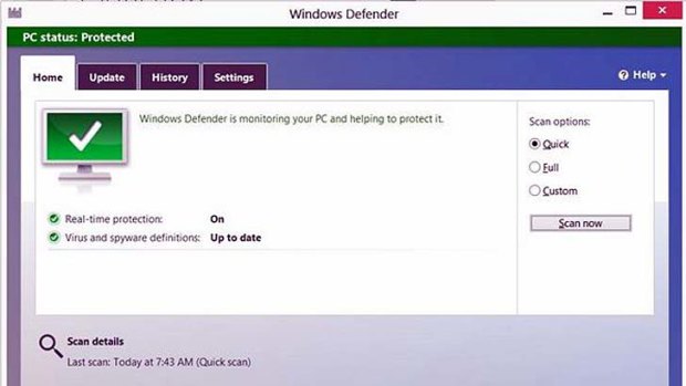 A screenshot of Windows Defender.