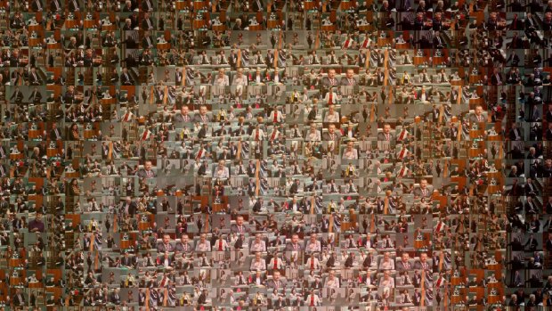 Mosaic of former Speaker Bronwyn Bishop made from the photos of MPs who have been suspended from question tIme under 94a. 