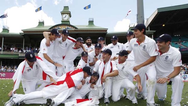 To the winner the spoils ... England's triumphant Ashes team.