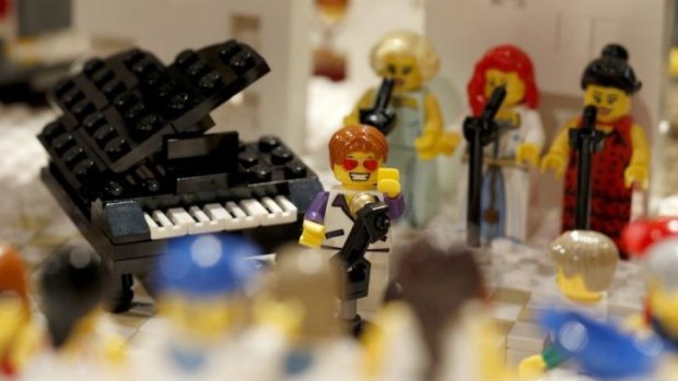 Lego Elton John entertains tourists at the Lego Odeon of Herodes Atticus.