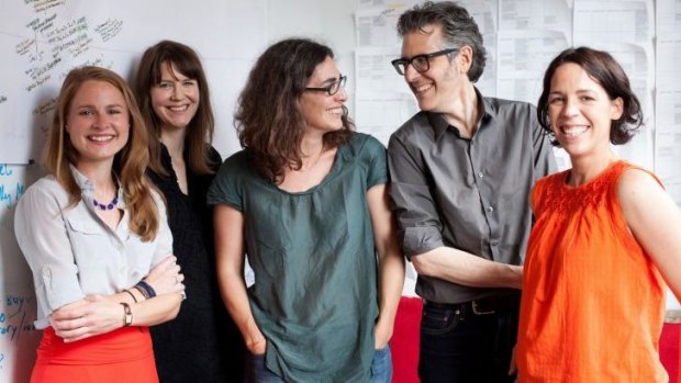 Serial staff: (From left) Dana Chivvis, Emily Condon, Sarah Koenig, Ira Glass and Julie Snyder.