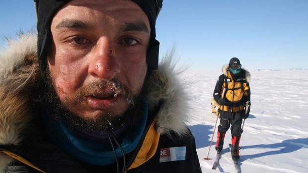 James Castrission (left) and Justin Jones on their way to the South Pole.