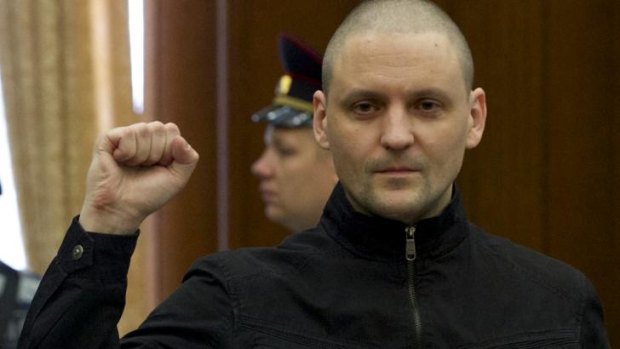 Russian opposition activist Sergei Udaltsov during his trial in Moscow.