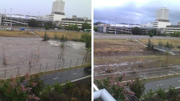 During and after shots of a storm water drain in Woden.
