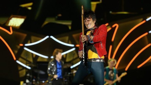 Ronnie Wood on stage with the Rolling Stones in Aucland