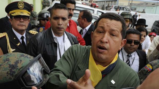 Venezuelan President Hugo Chavez in Otavalo, Ecuador.