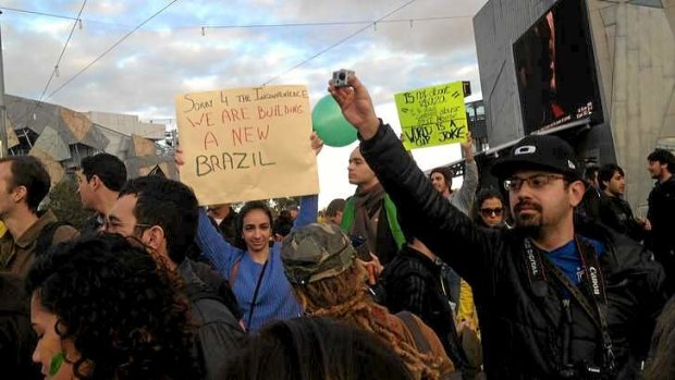 About 300 Australian residents of Brazilian heritage and students gathered at Melbourne's Federation Square on June 18.