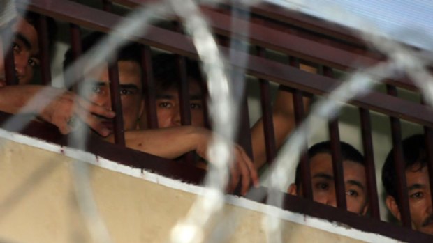 Afghans in immigration detention in Tanjung Pinang, Indonesia.
