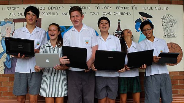 Well connected: (Left to right) Year 9 students Oliver Gorman, Isabelle Ryan, Eoin Boers, Matthew Merriman, Sophie Truong and Kenneth Cai of Caringbah High.