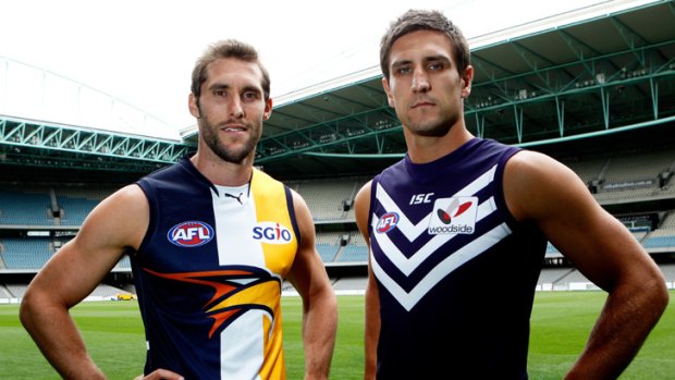 Eagles captain Darren Glass and Dockers captain Matthew Pavlich face off in the crucial western derby clash at Patersons Stadium.