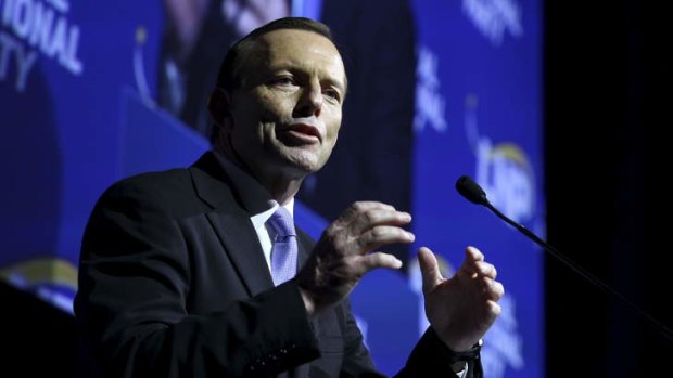 Opposition leader Tony Abbott at the 2013 LNP Convention in Brisbane.