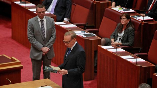 Senator Bob Carr is sworn in as a NSW senator.