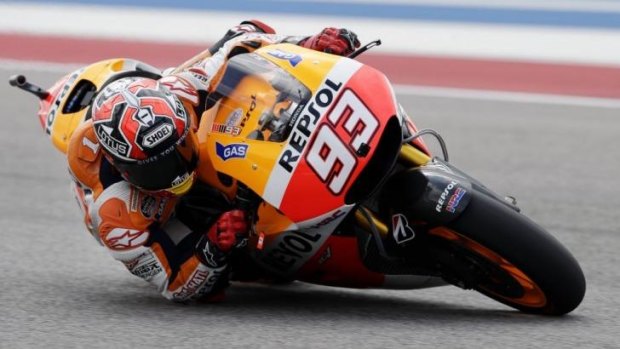 On pole: Marc Marquez of Spain leans into a turn
