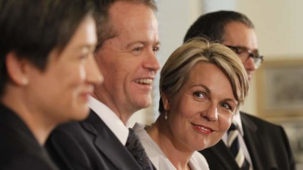 Opposition Leader Bill Shorten and Deputy Opposition Leader Tanya Plibersek during a press conference at Parliament House.