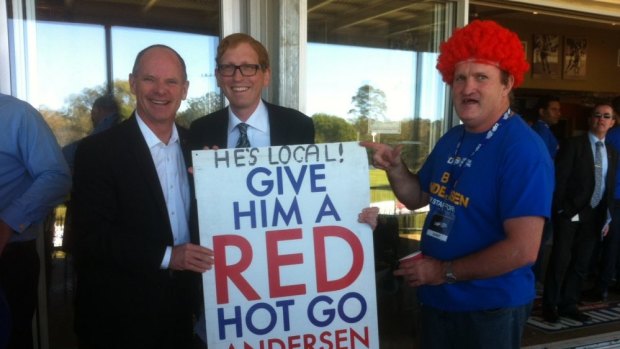 Premier Campbell seeks the redhead vote for LNP candidate Bob Andersen.