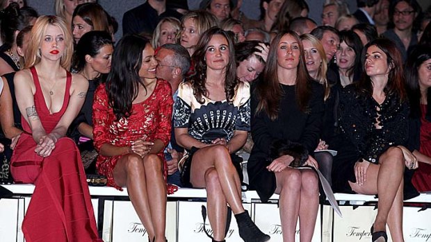 Out and about ... Pippa Middleton snapped in the front row at London Fashion Week. The length of her skirt caused a minor sensation in the UK at the time.