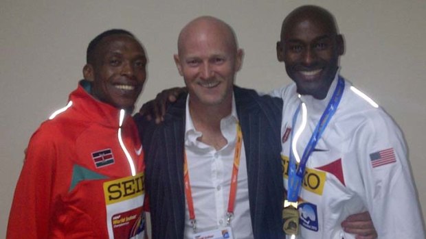 Middle man  ...  James Templeton celebrates with Augustine Choge, left,  and Bernard Lagat in Istanbul this year.