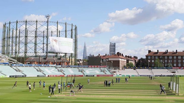The Australian team takes part in a nets session at The Oval on Monday.