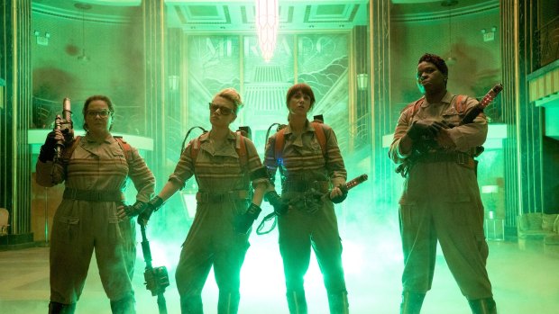 Facing a wave of hate online ... Melissa McCarthy, Kate McKinnon, Kristen Wiig and Leslie Jones in  <i>Ghostbusters.</i>