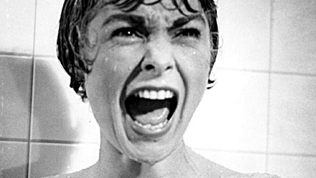 Janet Leigh in the infamous shower scene from Alfred Hitchcock's <i>Psycho</i> (1960).
