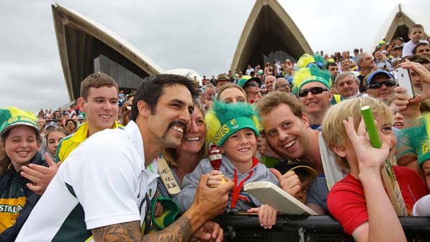 Flying high: Mitchell Johnson wows cricket fans at the Opera House reception.