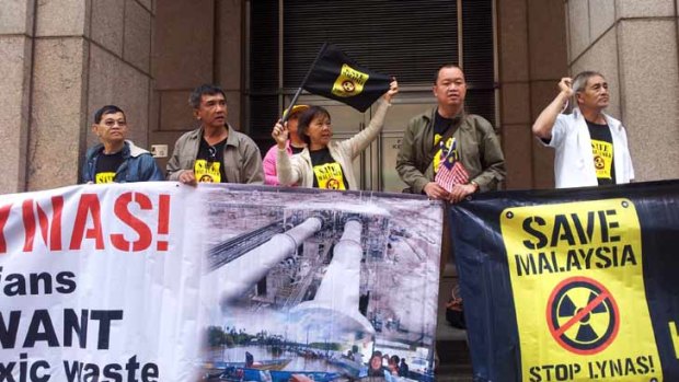 Protesters at the Lynas annual general meeting.