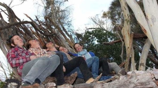 Creators at their now dismantled Mt Majura Tree House in June 2011.
