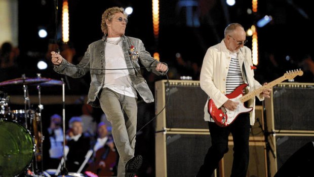 Before I get old … Roger Daltrey and Pete Townshend on stage at the London Olympics closing ceremony.