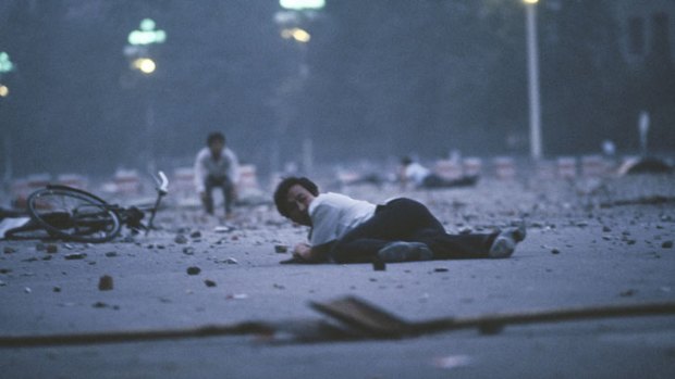A fallen protester on June 3, 1989.