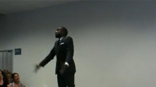 Kanye West cracked jokes before rapping a cappella.