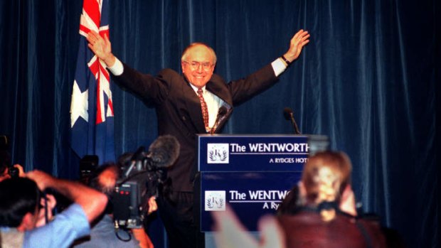 Out of the wilderness ... John Howard enjoys the moment following his 1996 election triumph.