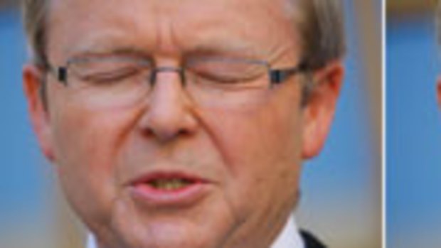 Prime time ... Kevin Rudd fields questions at a press conference in Canberra yesterday.