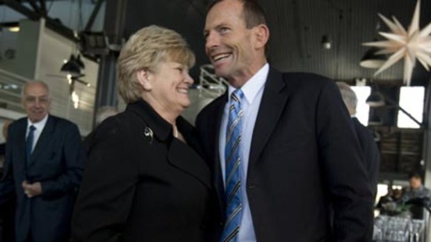 Thanks for all your help...Tony Abbott chats with his former "celibacy advisor", Josephine UI, at his book launch.