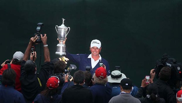 How sweet it is: Webb Simpson with the US Open trophy.