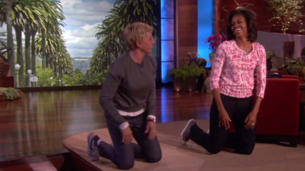 Ellen DeGeneres and Michelle Obama participated in a push up competition in 2012.