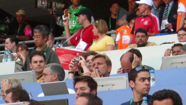 Michael Cockerill in the press tribune for Fairfax at the 2006 World Cup in Germany.