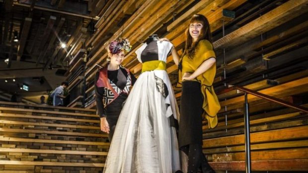 Designer Jade Sargent, left, and Hustle&Scout market organiser Tegan McAuley wearing designs from Sargent's collection SOVATA.