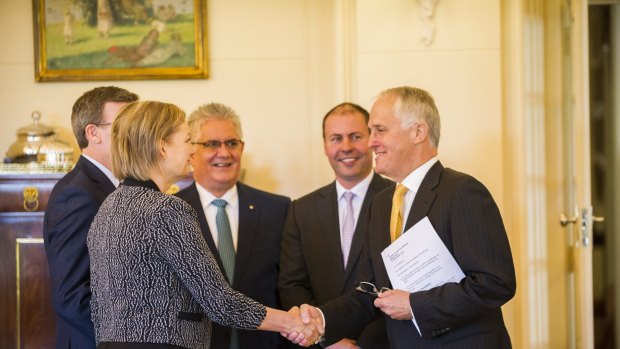 Working the room: Malcolm Turnbull at the swearing-in ceremony in Canberra.