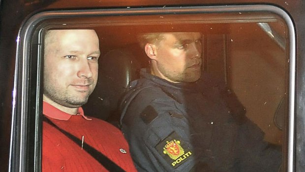 Bomb and terror suspect Anders Behring Breivik leaves the courthouse.